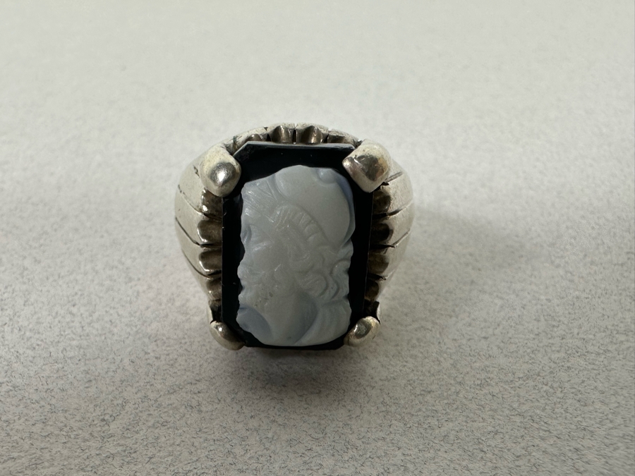 Vintage Sterling Silver Carved Cameo Ring Size 14 22.7g [Photo 7]