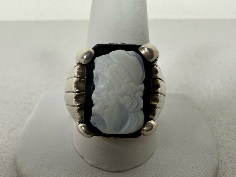 Vintage Sterling Silver Carved Cameo Ring Size 14 22.7g [Photo 2]