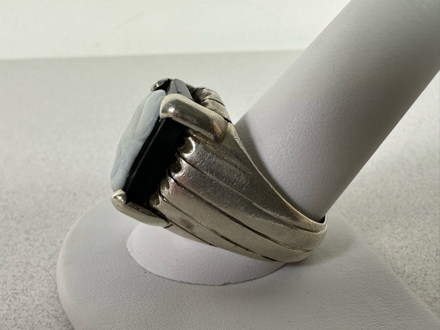 Vintage Sterling Silver Carved Cameo Ring Size 14 22.7g [Photo 6]
