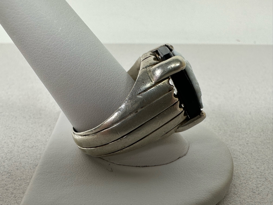 Vintage Sterling Silver Carved Cameo Ring Size 14 22.7g [Photo 5]