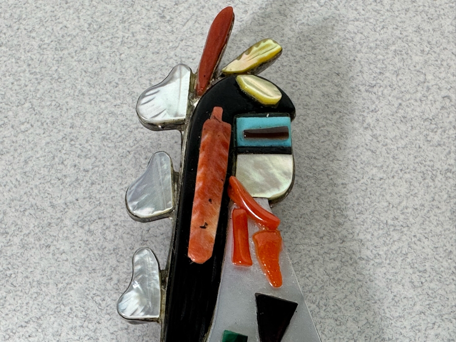 Incredible Signed Native American Sterling Silver With Stones Pendant 2.75L 14.5g [Photo 5]