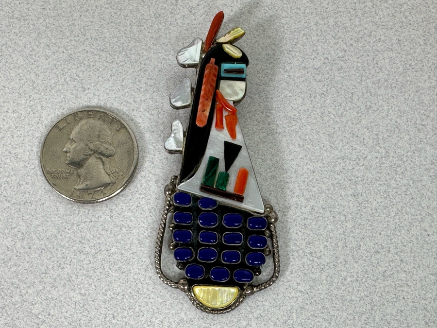 Incredible Signed Native American Sterling Silver With Stones Pendant 2.75L 14.5g [Photo 2]