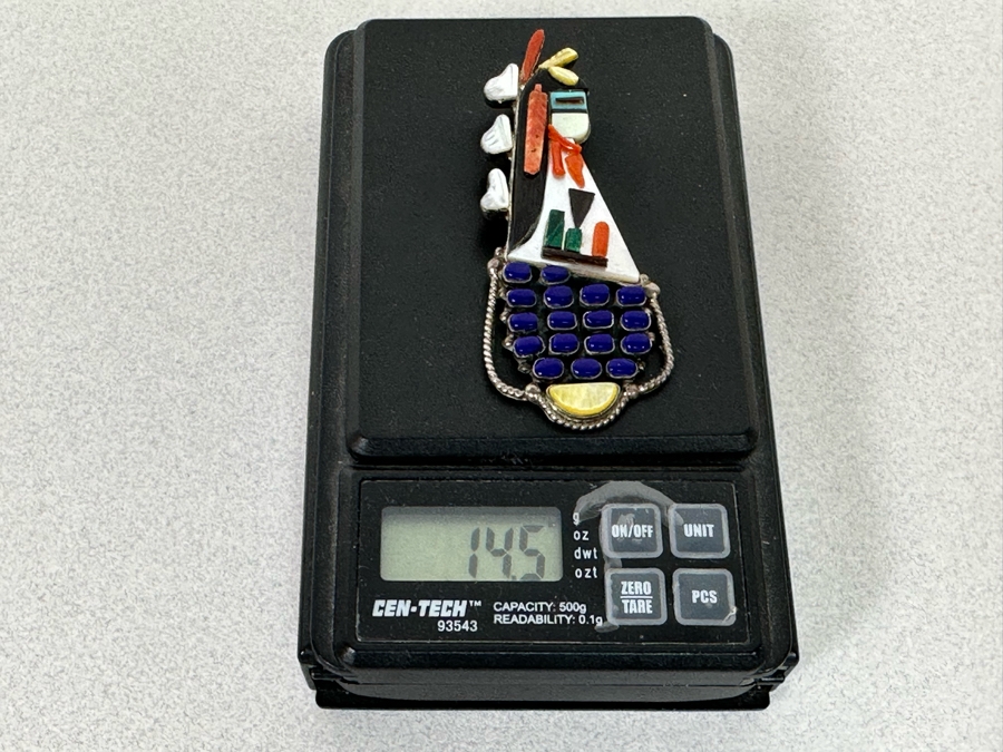 Incredible Signed Native American Sterling Silver With Stones Pendant 2.75L 14.5g [Photo 15]