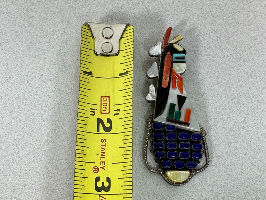 Incredible Signed Native American Sterling Silver With Stones Pendant 2.75L 14.5g [Photo 14]