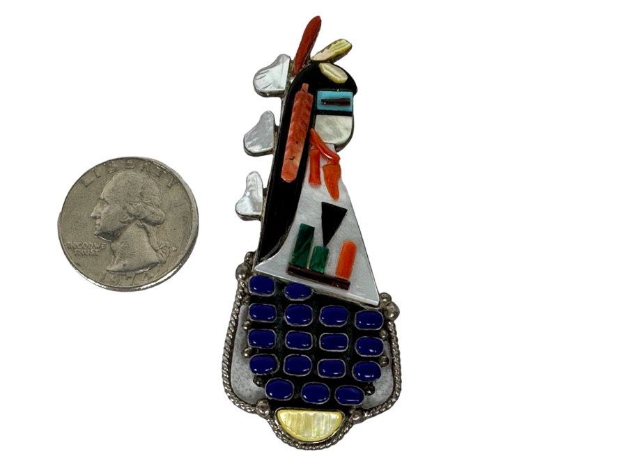 Incredible Signed Native American Sterling Silver With Stones Pendant 2.75L 14.5g