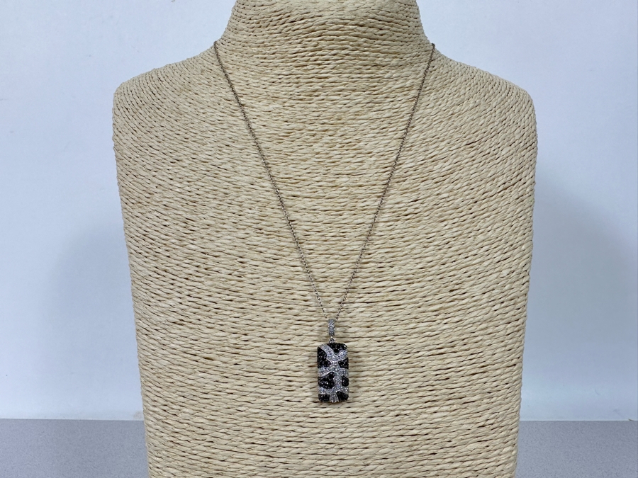 14K Gold Black And White Diamond Pendant Signed (4.5g Pendant Gold Weight) With 18' Sterling Silver Necklace [Photo 13]