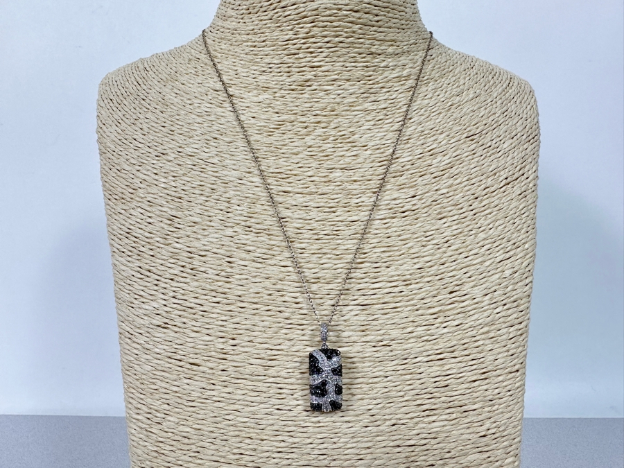 14K Gold Black And White Diamond Pendant Signed (4.5g Pendant Gold Weight) With 18' Sterling Silver Necklace [Photo 12]