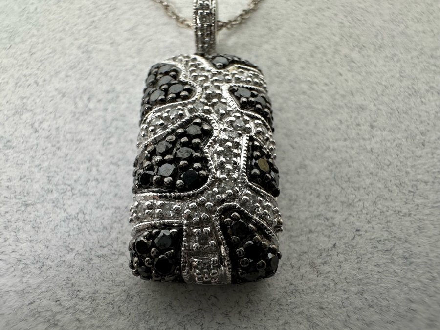 14K Gold Black And White Diamond Pendant Signed (4.5g Pendant Gold Weight) With 18' Sterling Silver Necklace [Photo 6]