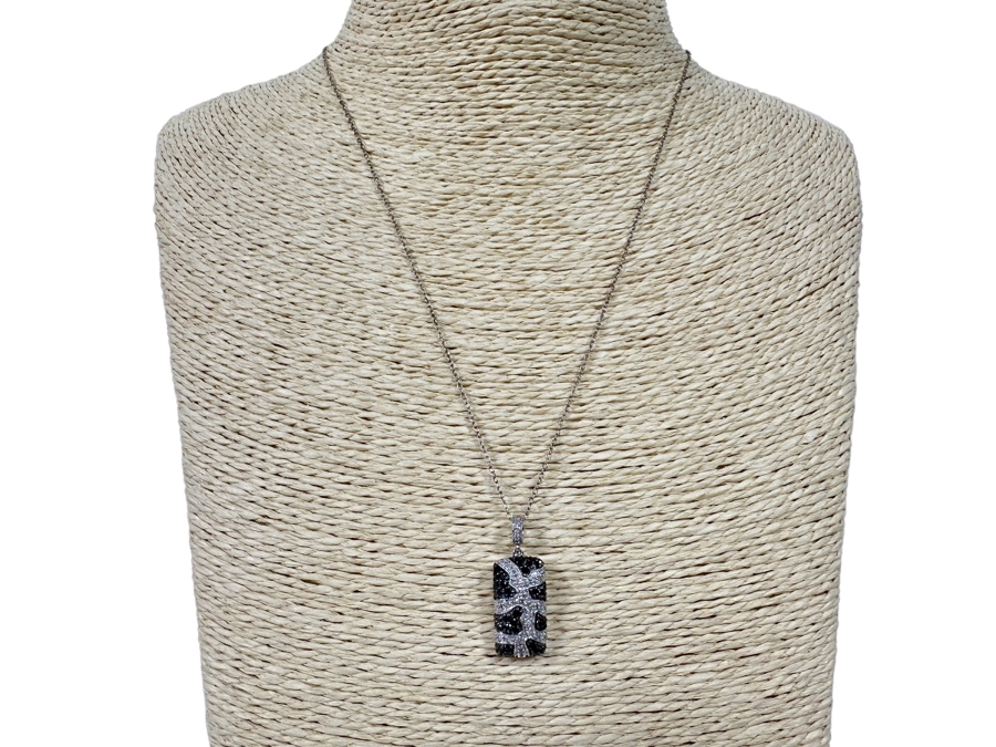 14K Gold Black And White Diamond Pendant Signed (4.5g Pendant Gold Weight) With 18' Sterling Silver Necklace [Photo 3]