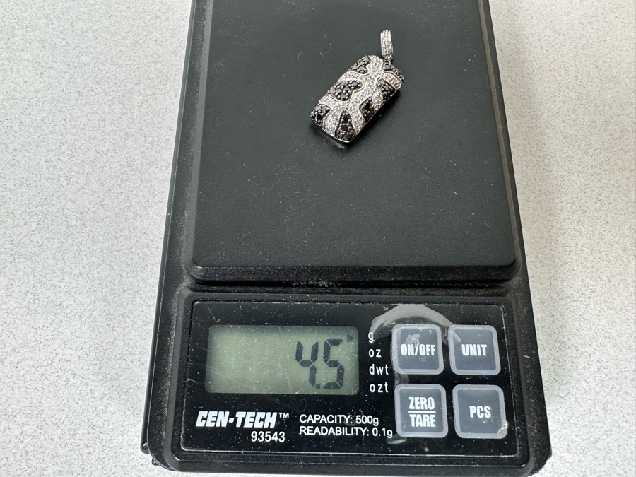 14K Gold Black And White Diamond Pendant Signed (4.5g Pendant Gold Weight) With 18' Sterling Silver Necklace [Photo 15]