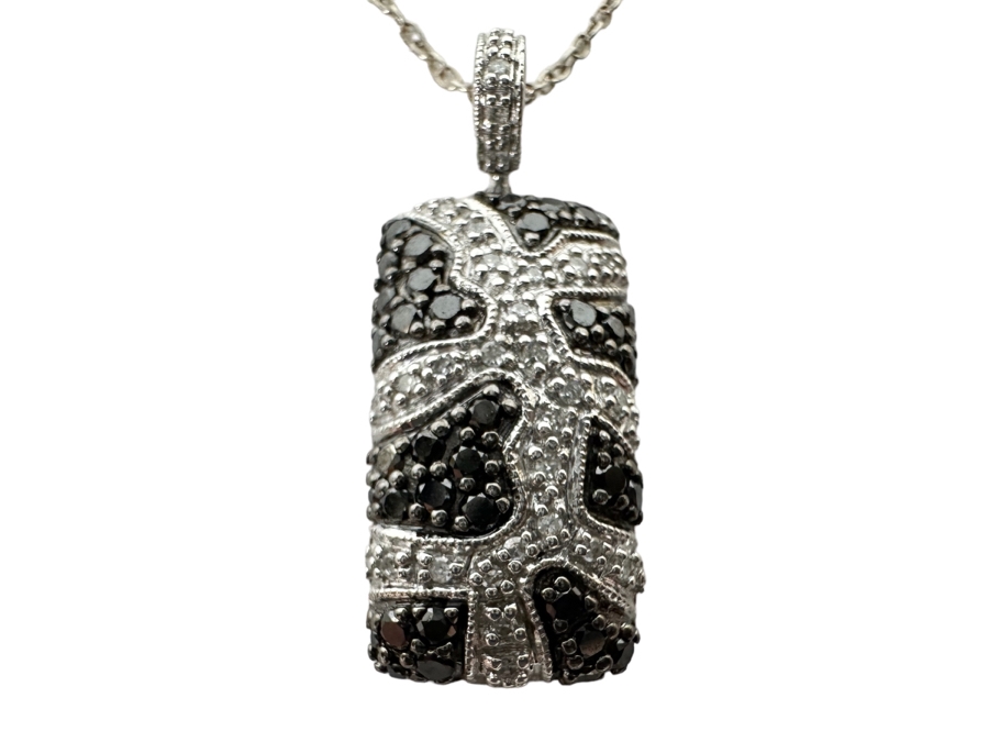 14K Gold Black And White Diamond Pendant Signed (4.5g Pendant Gold Weight) With 18' Sterling Silver Necklace [Photo 2]
