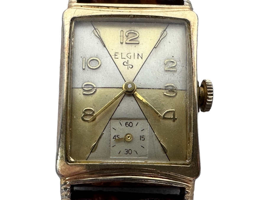 Vintage Elgin Wrist Watch With Rare Multi-Color Dial And Leather Band 674 Movement 17 Jewels Runs [Photo 2]