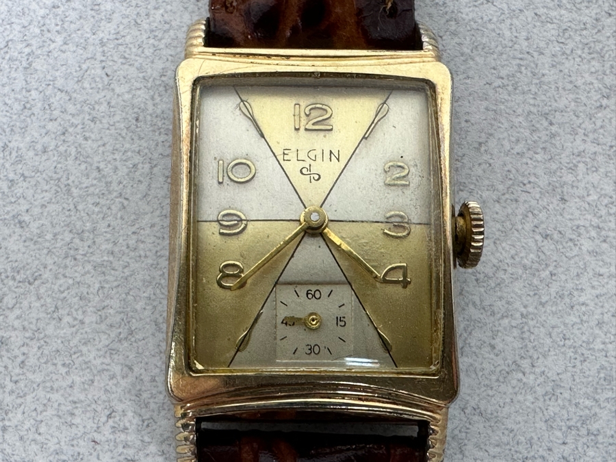 Vintage Elgin Wrist Watch With Rare Multi-Color Dial And Leather Band 674 Movement 17 Jewels Runs [Photo 5]