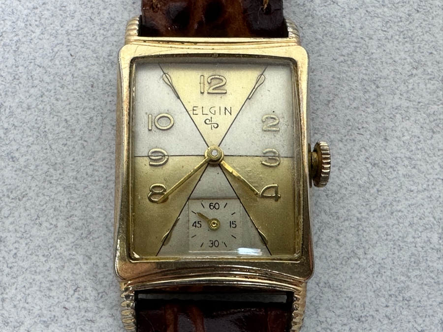 Vintage Elgin Wrist Watch With Rare Multi-Color Dial And Leather Band 674 Movement 17 Jewels Runs [Photo 6]