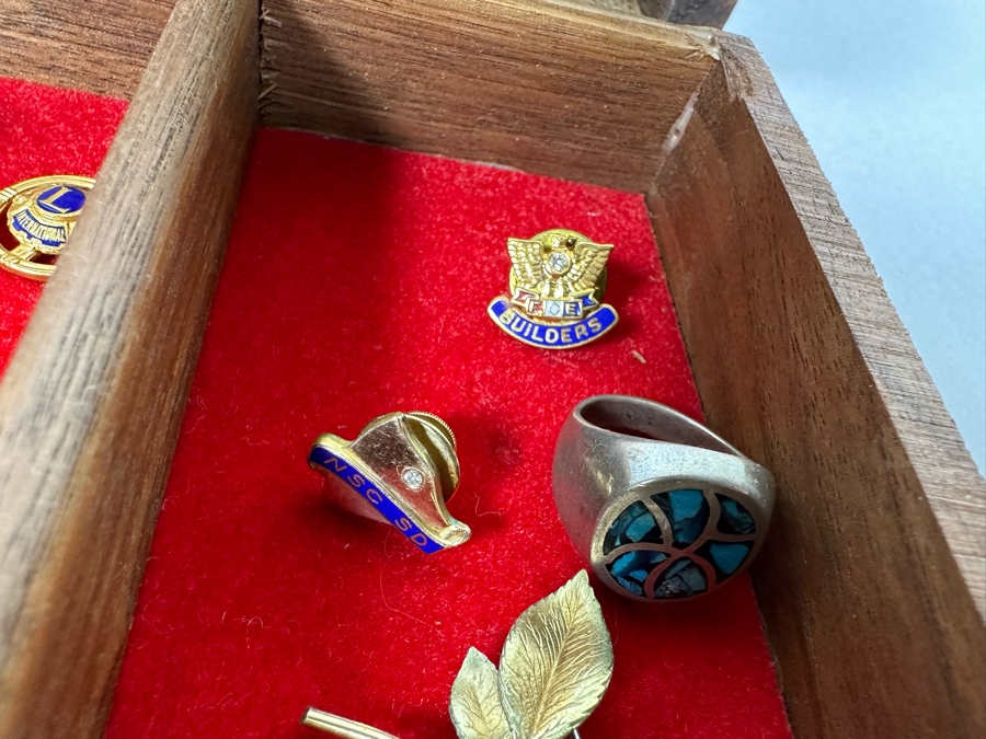 Vintage Wooden Jewelry Box With Assorted Jewelry 11.5W X 7D X 5H - See Photos [Photo 7]