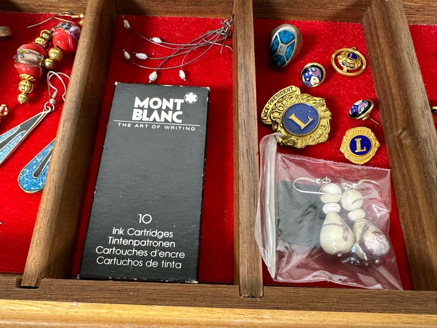 Vintage Wooden Jewelry Box With Assorted Jewelry 11.5W X 7D X 5H - See Photos [Photo 9]