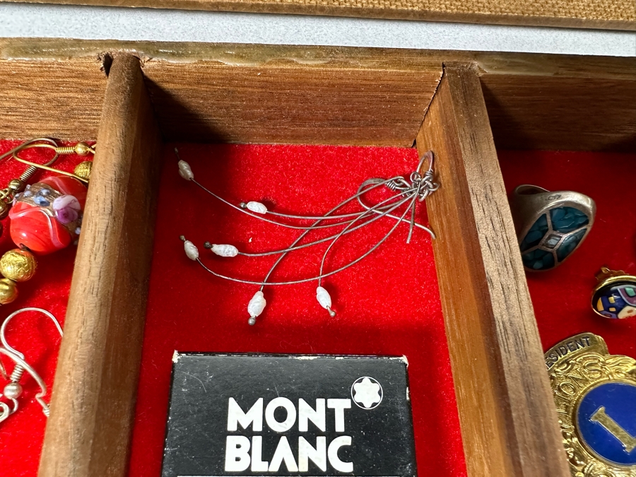 Vintage Wooden Jewelry Box With Assorted Jewelry 11.5W X 7D X 5H - See Photos [Photo 10]