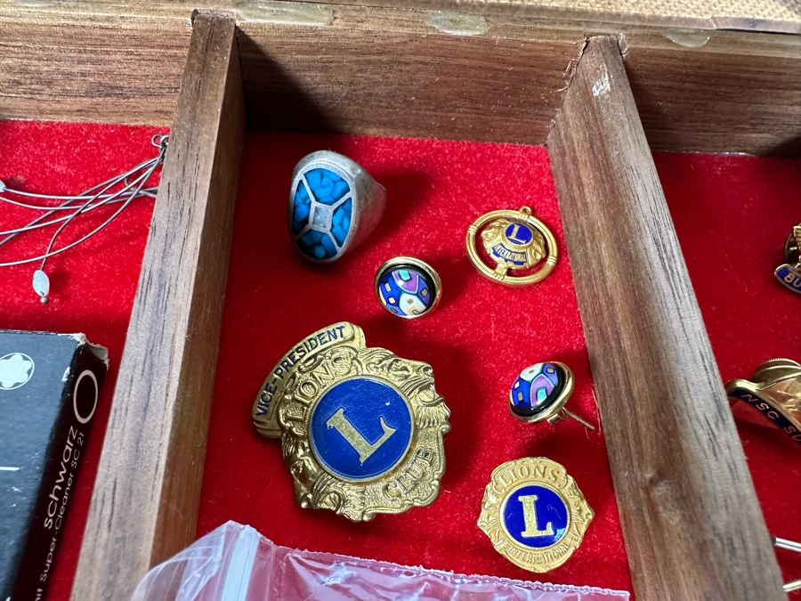 Vintage Wooden Jewelry Box With Assorted Jewelry 11.5W X 7D X 5H - See Photos [Photo 8]