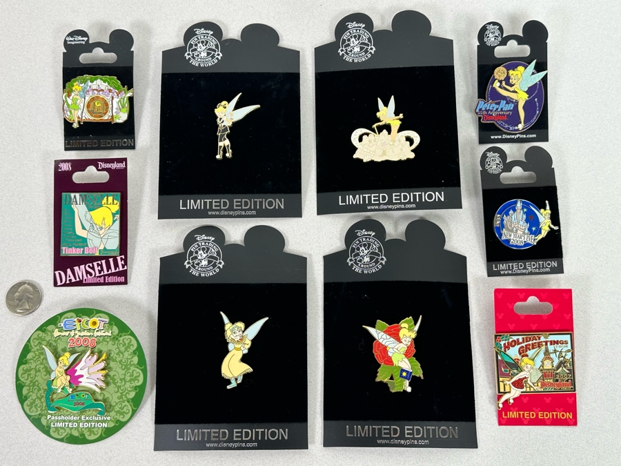 Collection Of Vintage Disneyland Trading Pins New On Cards - Nine Limited Edition Pins Tinker Bell [Photo 4]
