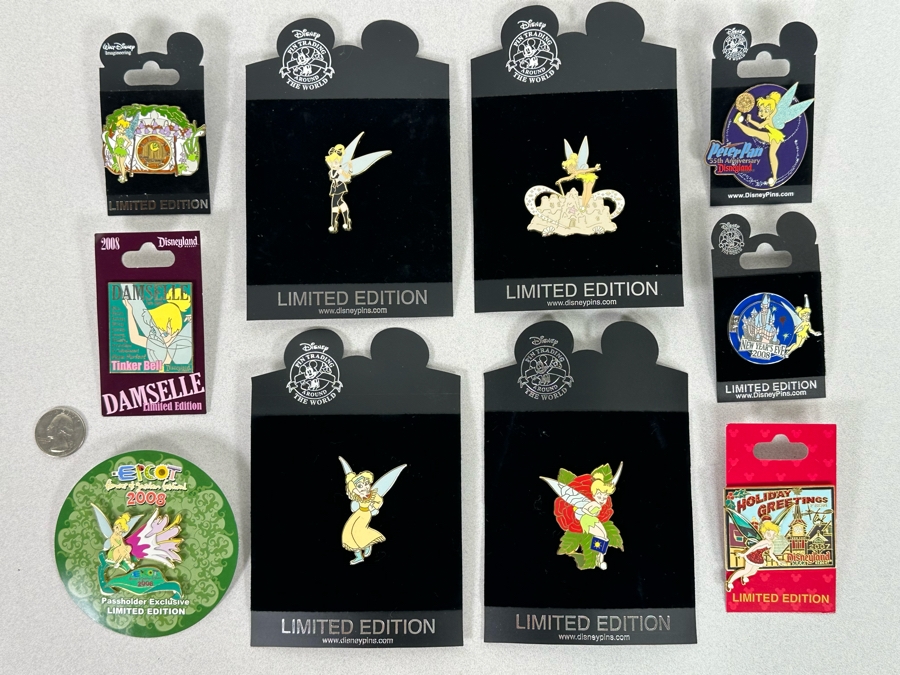 Collection Of Vintage Disneyland Trading Pins New On Cards - Nine Limited Edition Pins Tinker Bell [Photo 2]