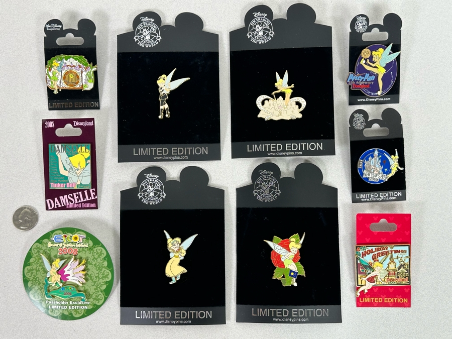 Collection Of Vintage Disneyland Trading Pins New On Cards - Nine Limited Edition Pins Tinker Bell [Photo 3]