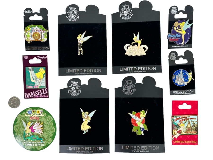 Collection Of Vintage Disneyland Trading Pins New On Cards - Nine Limited Edition Pins Tinker Bell [Photo 1]