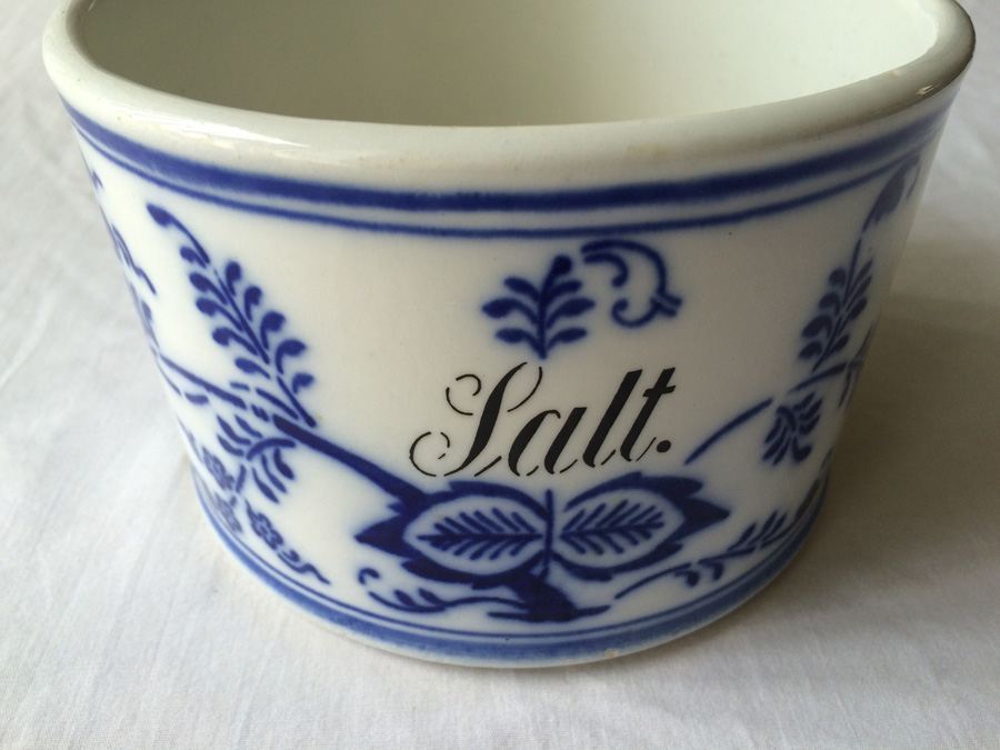 Blue & White Stoneware Hanging Salt Crock Box - G.M.T. & Bros Germany [Photo 2]