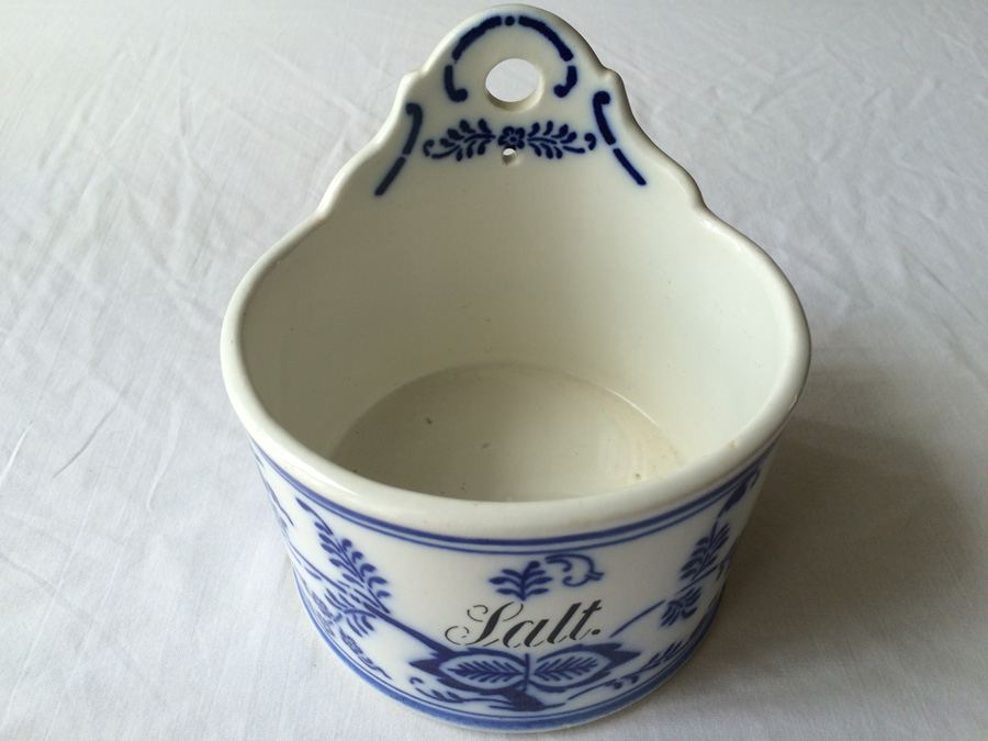 Blue & White Stoneware Hanging Salt Crock Box - G.M.T. & Bros Germany [Photo 1]
