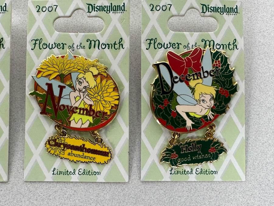 Collection Of Vintage Disneyland Limited Edition Trading Pins New On Cards Flower Of The Month 2007 [Photo 9]