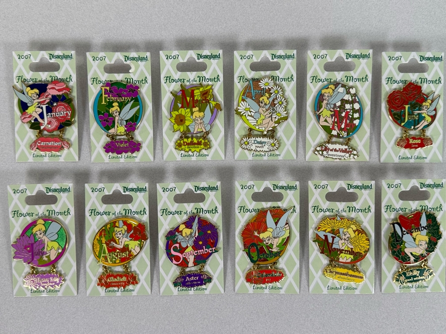 Collection Of Vintage Disneyland Limited Edition Trading Pins New On Cards Flower Of The Month 2007 [Photo 2]