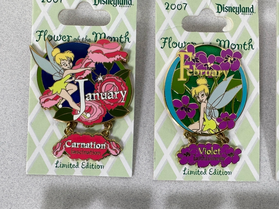 Collection Of Vintage Disneyland Limited Edition Trading Pins New On Cards Flower Of The Month 2007 [Photo 4]