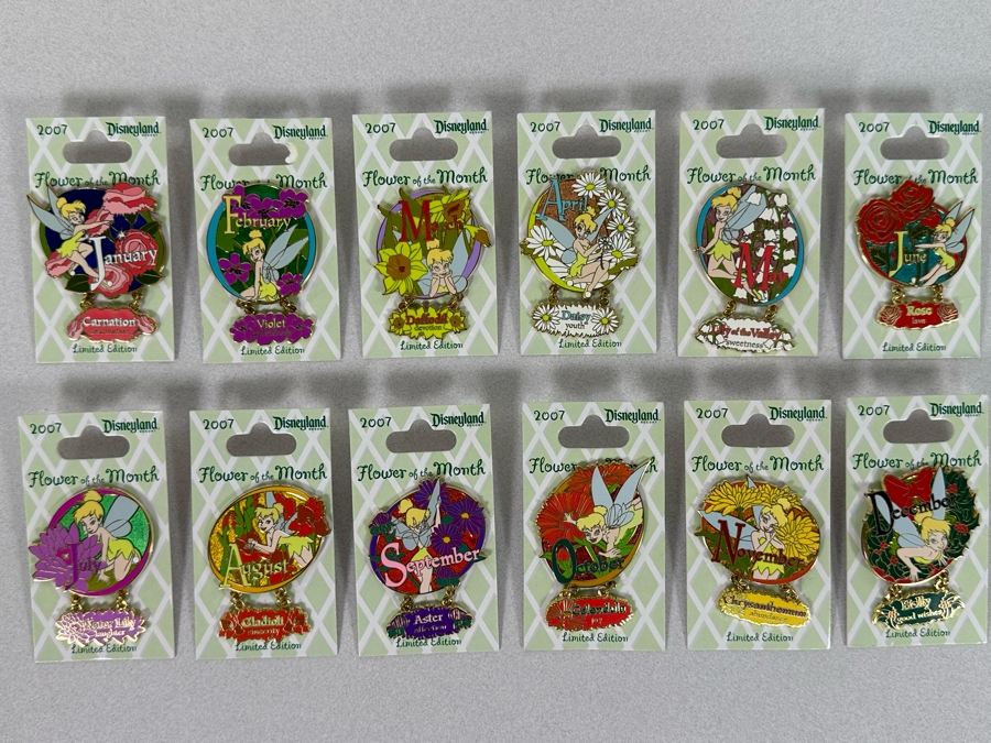 Collection Of Vintage Disneyland Limited Edition Trading Pins New On Cards Flower Of The Month 2007 [Photo 3]