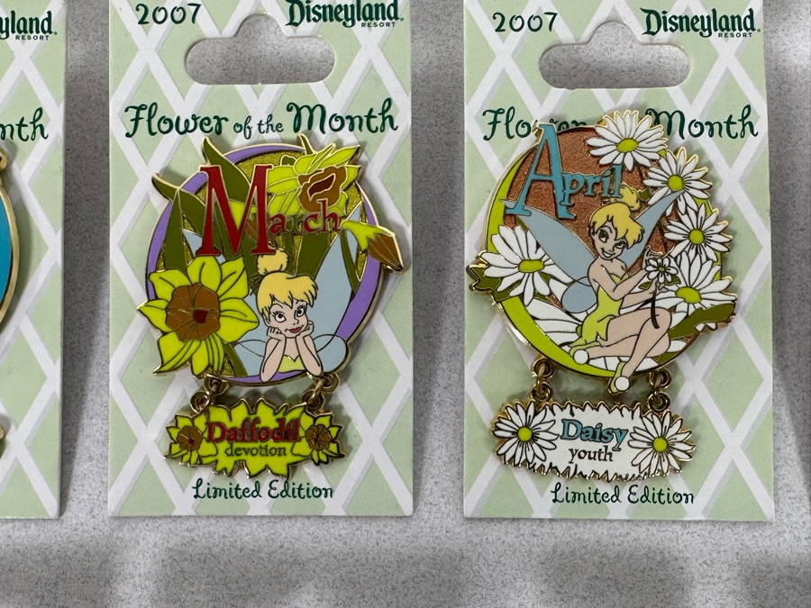 Collection Of Vintage Disneyland Limited Edition Trading Pins New On Cards Flower Of The Month 2007 [Photo 5]
