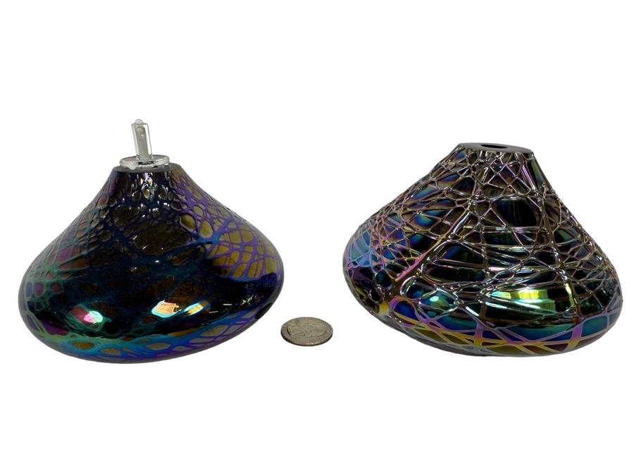 Pair Of Signed Stuart Abelman Art Glass Lamps 2002 / 2004 4.5W X 3.5H