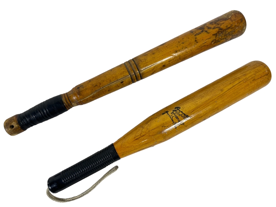 Pair Of Vintage Wooden Fishing Clubs Marlin Maulers One Is Signed Pompanette Products By Ed Hatch Hollywood, FL 17L & 19L