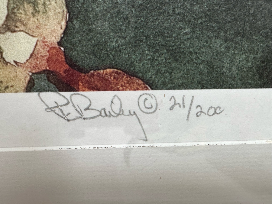 Hand Signed Limited Edition Red Hibiscus Flower Print By Peter C. Bailey 41.5 X 30 In Nice Wooden Bamboo Motif Frame 51.5 X 39.5 [Photo 5]