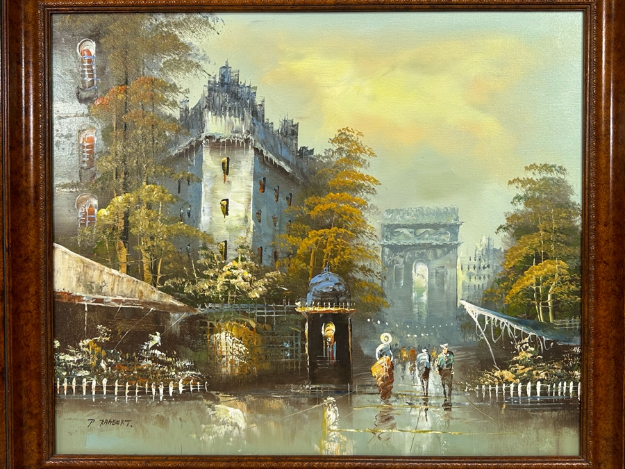 Original Parisian Cityscape Oil Painting On Canvas By Paul Rambert 24 X 20 Framed 29.5 X 25.5 [Photo 2]