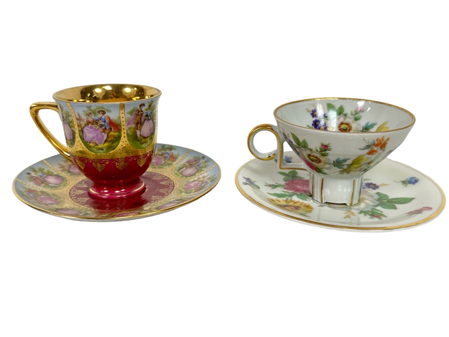 Pair Of Antique China Demitasse Cups And Saucers