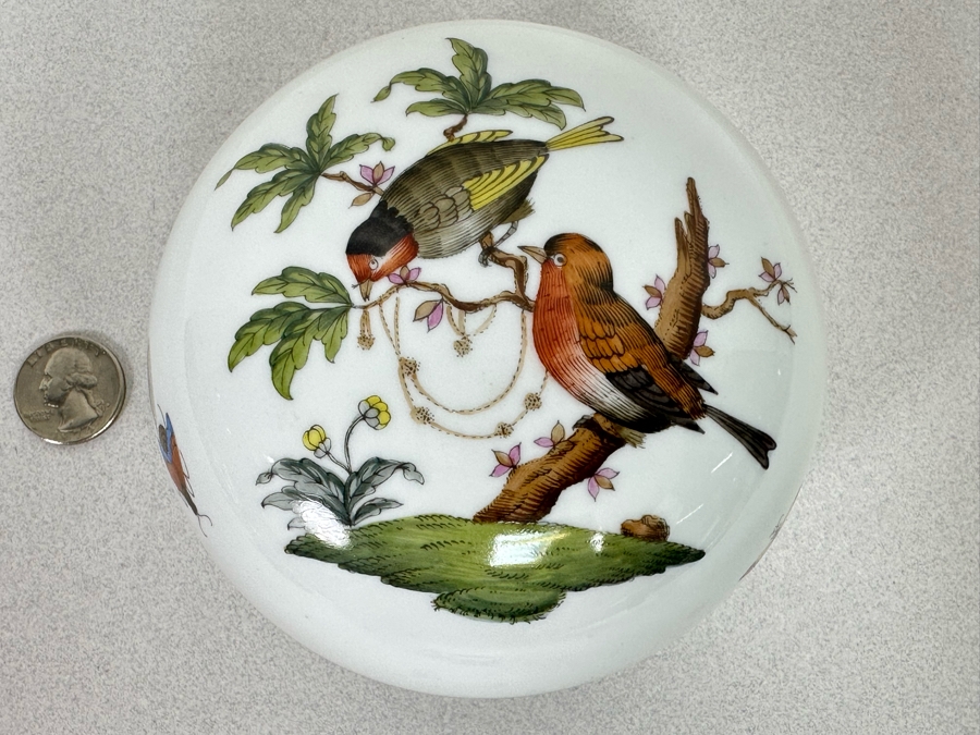 Hand Painted Herend Hungary Covered Round Box With Rothschild Bird Decoration 4.5W X 3H [Photo 6]