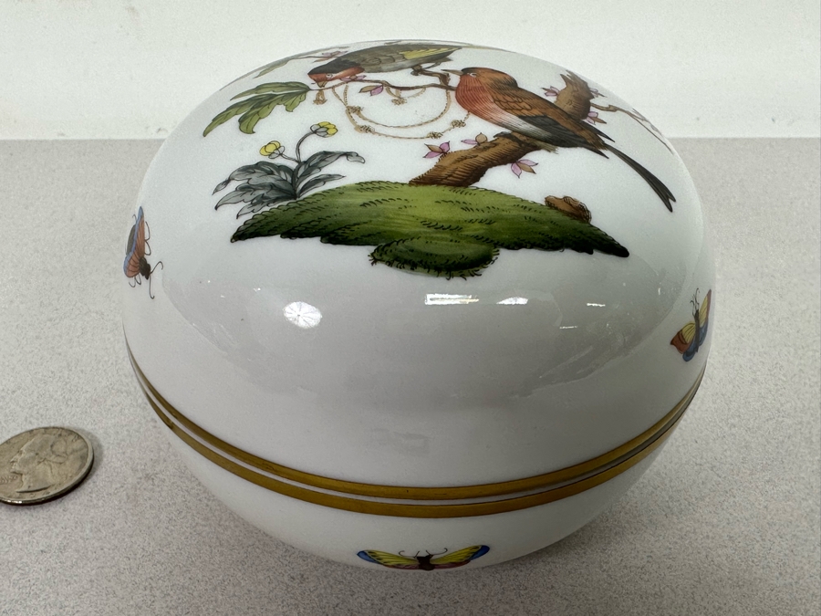 Hand Painted Herend Hungary Covered Round Box With Rothschild Bird Decoration 4.5W X 3H [Photo 4]