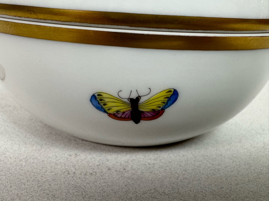 Hand Painted Herend Hungary Covered Round Box With Rothschild Bird Decoration 4.5W X 3H [Photo 10]