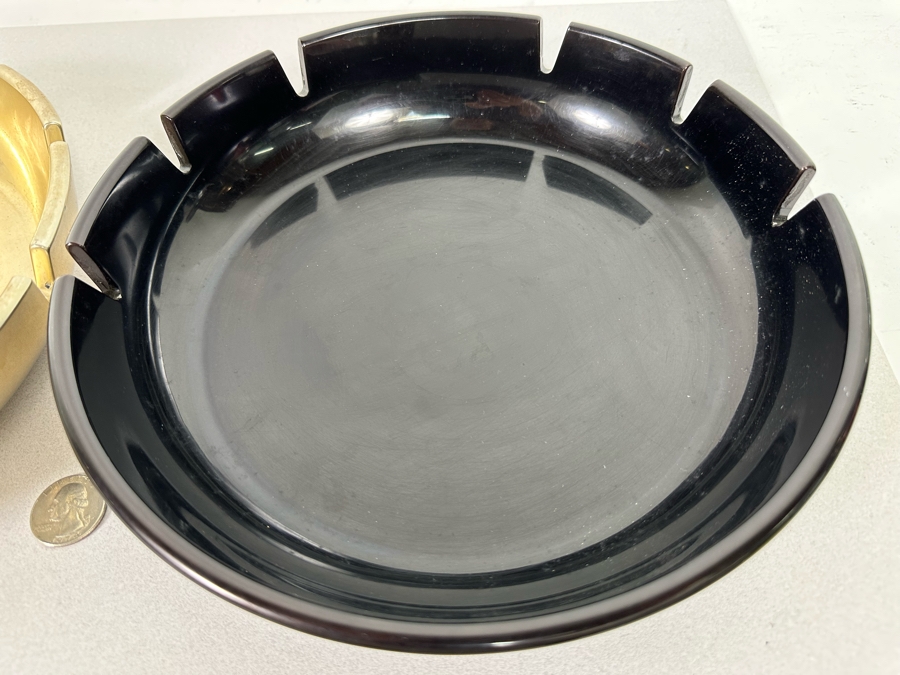 Pair Of Mid-Century Large Metal Ashtrays In Gold & Black 9.5R X 2H [Photo 6]