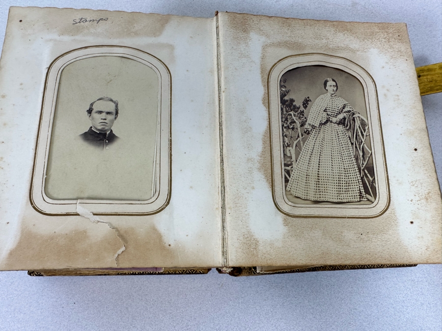 Antique Civil War Era Leather Photo Album With Photos 5W X 6H X 2.5D [Photo 45]