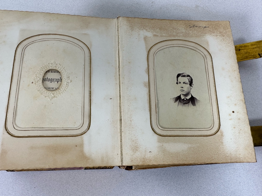 Antique Civil War Era Leather Photo Album With Photos 5W X 6H X 2.5D [Photo 44]