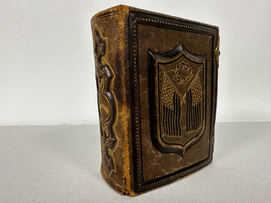 Antique Civil War Era Leather Photo Album With Photos 5W X 6H X 2.5D [Photo 3]
