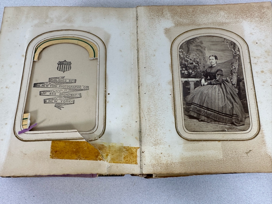 Antique Civil War Era Leather Photo Album With Photos 5W X 6H X 2.5D [Photo 43]