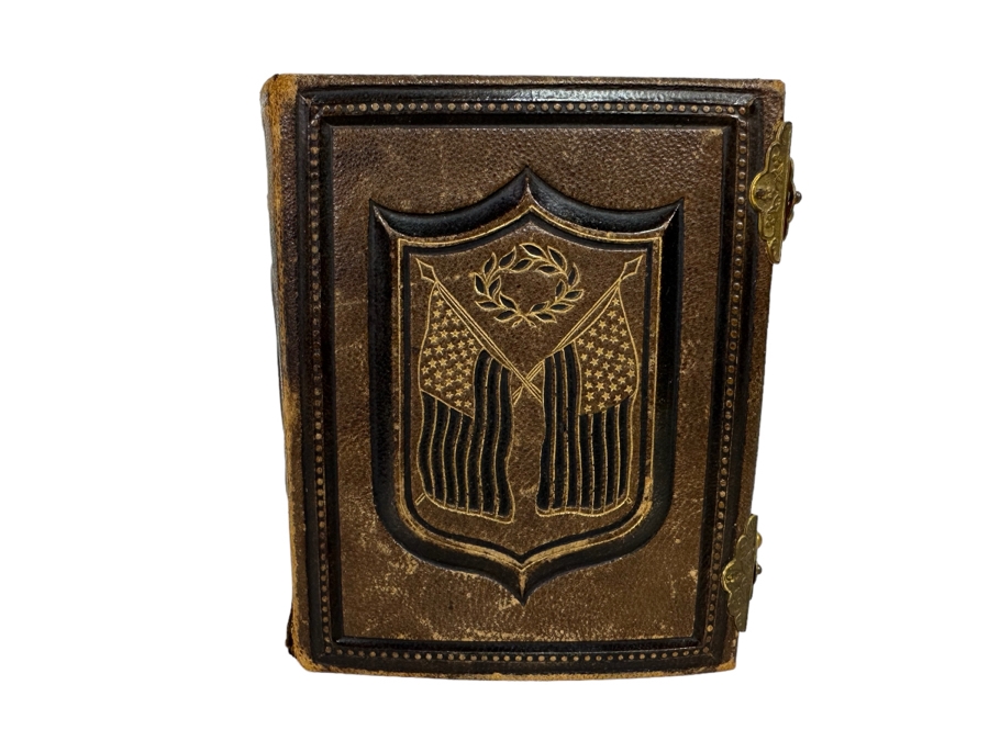 Antique Civil War Era Leather Photo Album With Photos 5W X 6H X 2.5D [Photo 2]