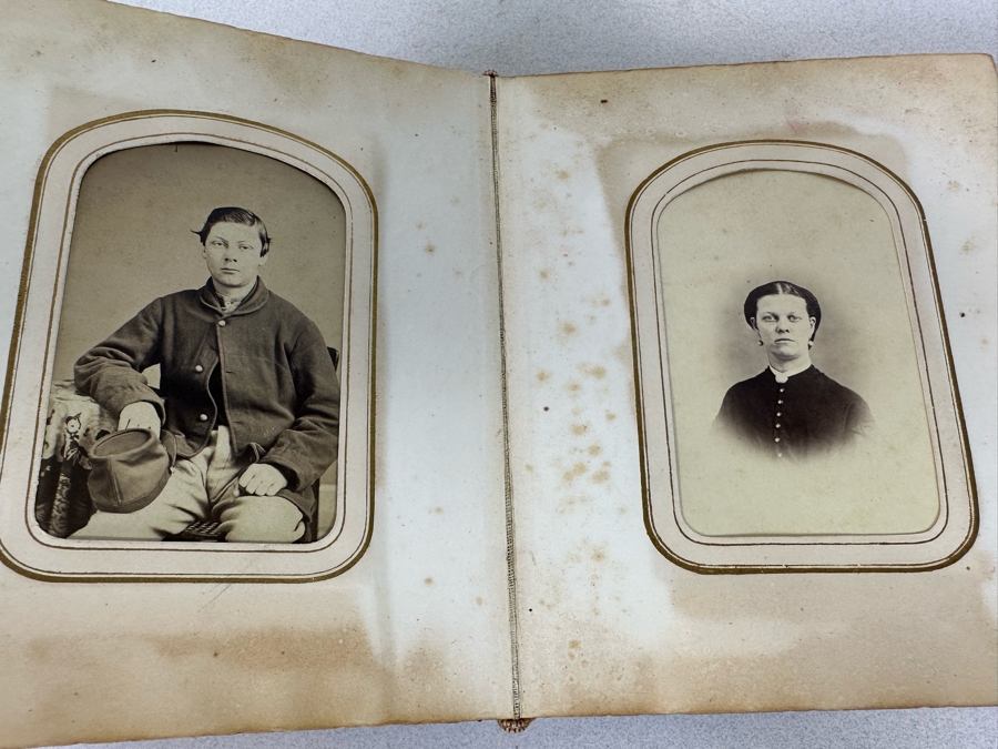 Antique Civil War Era Leather Photo Album With Photos 5W X 6H X 2.5D [Photo 30]