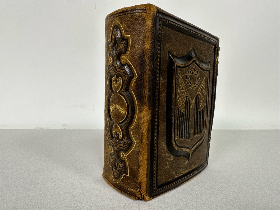 Antique Civil War Era Leather Photo Album With Photos 5W X 6H X 2.5D [Photo 4]