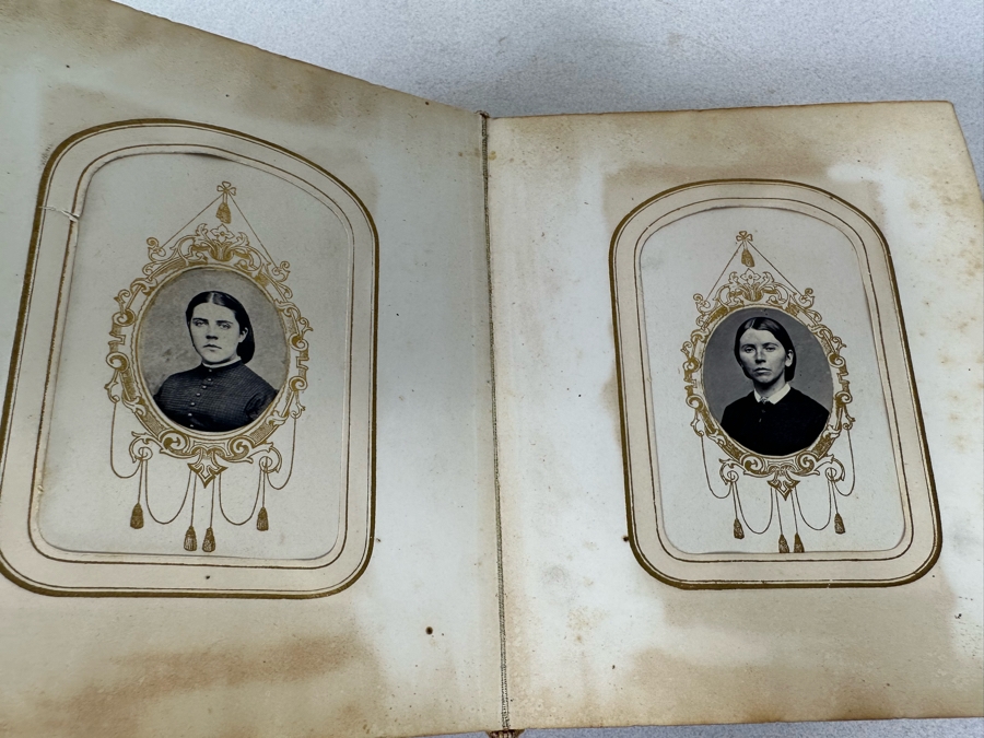 Antique Civil War Era Leather Photo Album With Photos 5W X 6H X 2.5D [Photo 32]